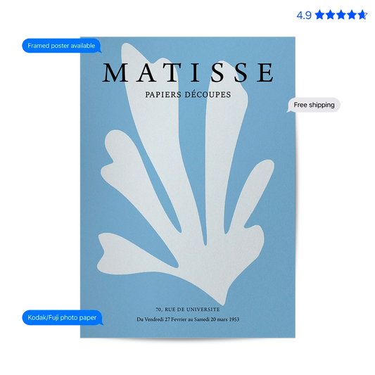 Matisse Leaf — Cut-Out Art Print Blue Poster & Framed Print