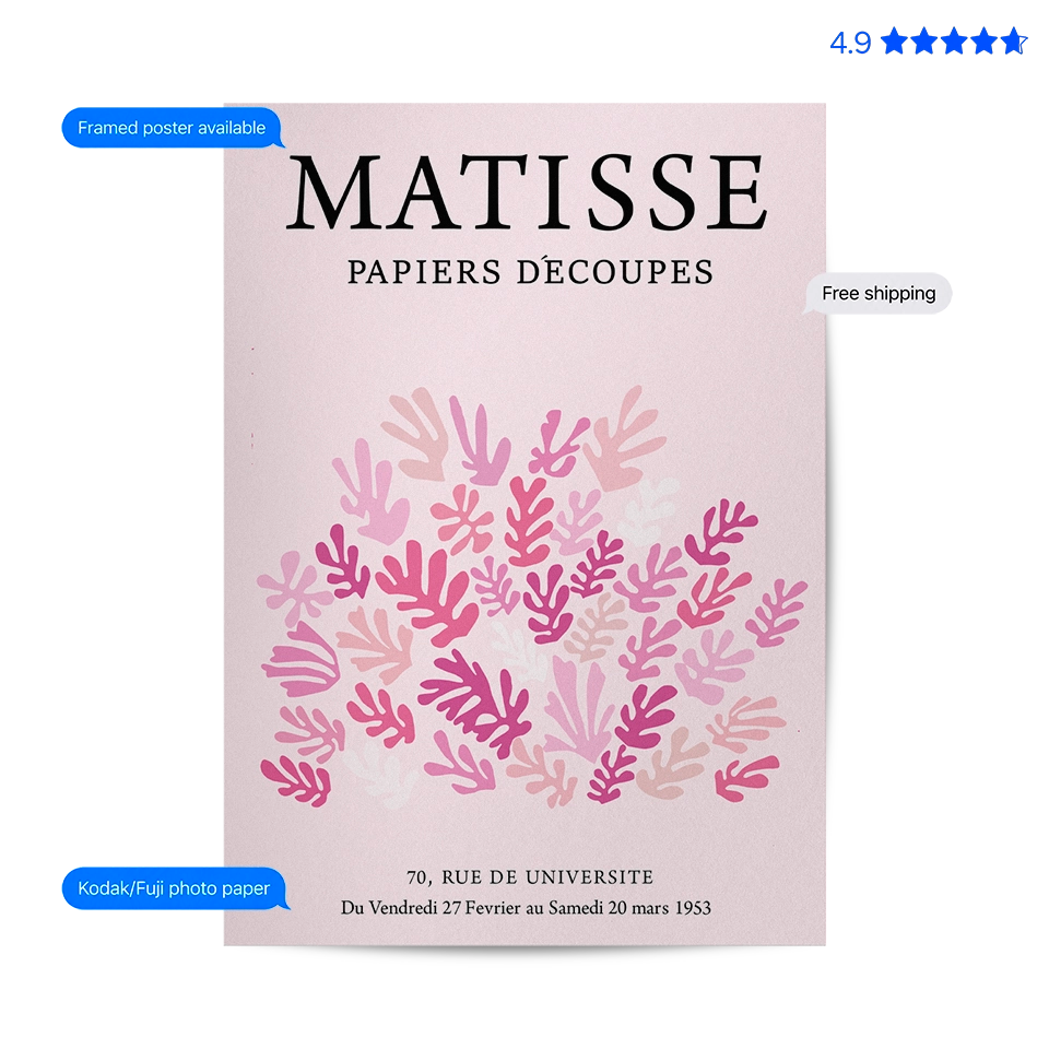 Matisse Botanical — Line Art Print Pink Poster & Framed Print
