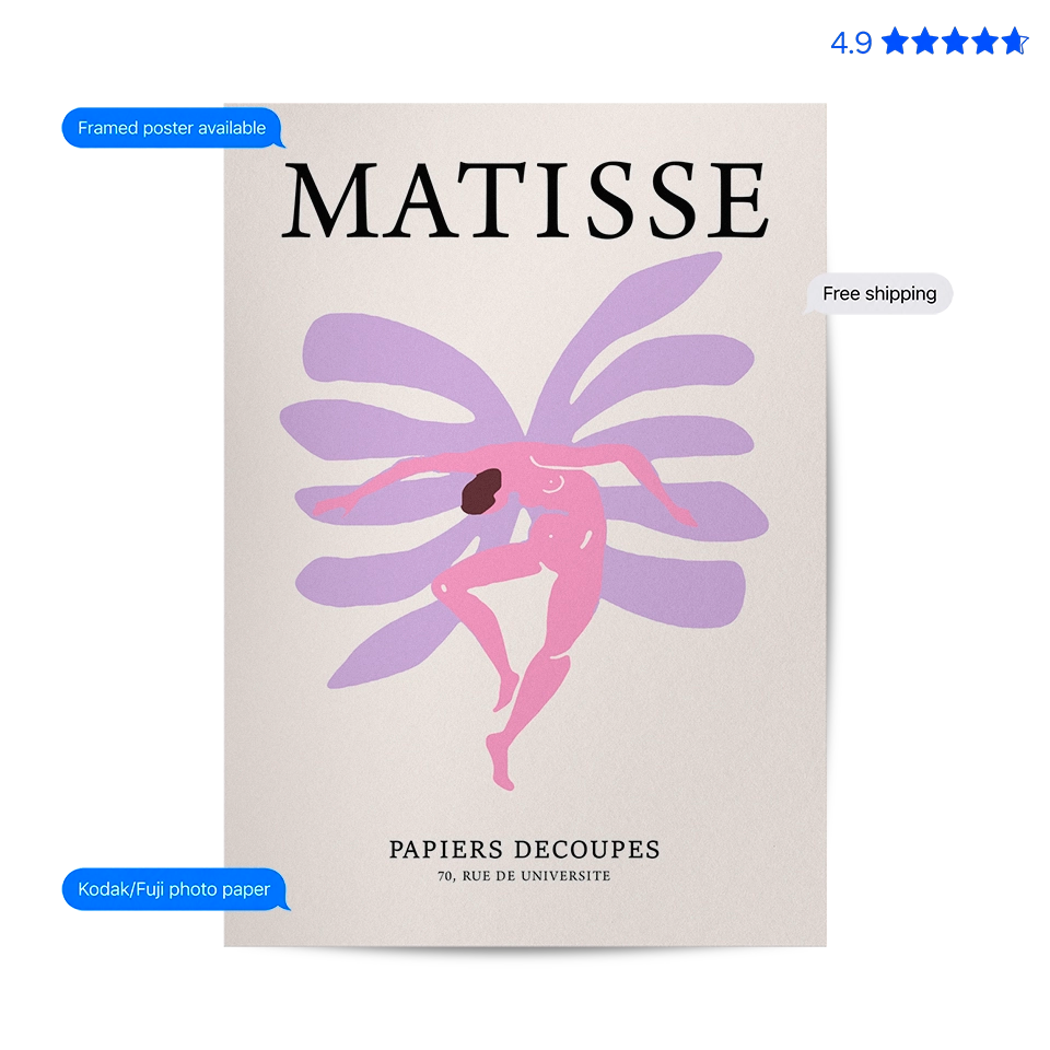 Matisse Jazz Figure — Cut-Out Art Print Purple Poster & Framed Print