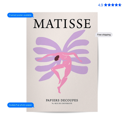 Matisse Jazz Figure — Cut-Out Art Print Purple Poster & Framed Print