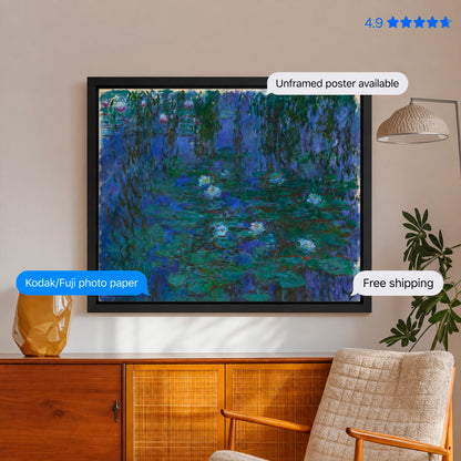 Waterlilies Blue Water-Lilies by Monet Poster & Framed Print