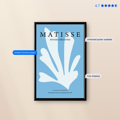 Matisse Leaf — Cut-Out Art Print Blue Poster & Framed Print