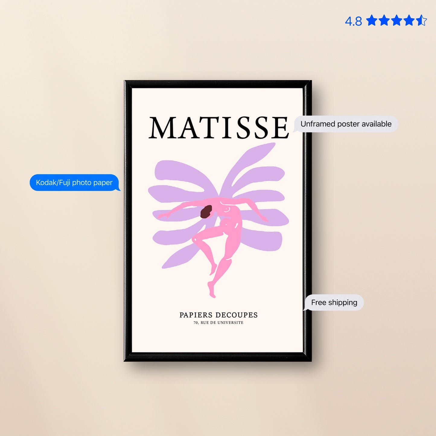 Matisse Jazz Figure — Cut-Out Art Print Purple Poster & Framed Print