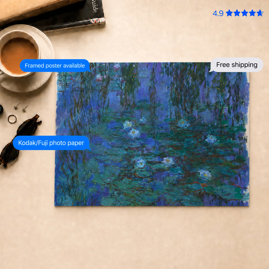 Waterlilies Blue Water-Lilies by Monet Poster & Framed Print