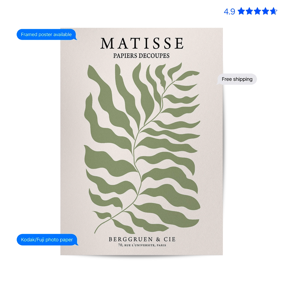 Matisse Fern — Cut-Out Art Print Green Poster & Framed Print