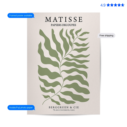 Matisse Fern — Cut-Out Art Print Green Poster & Framed Print