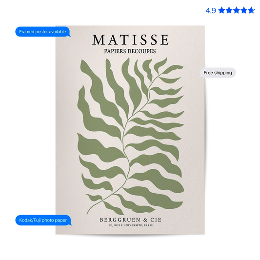Matisse Fern — Cut-Out Art Print Green Poster & Framed Print