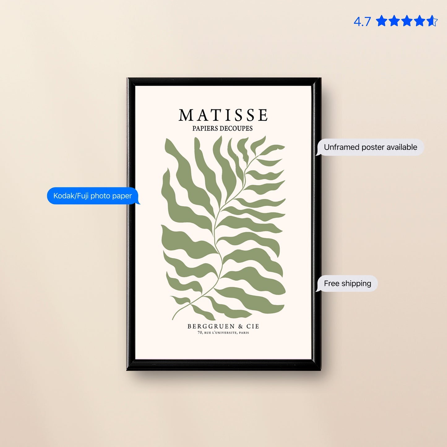 Matisse Fern — Cut-Out Art Print Green Poster & Framed Print
