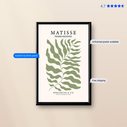 Matisse Fern — Cut-Out Art Print Green Poster & Framed Print
