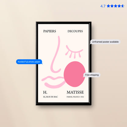 Matisse Face — Line Art Print Poster & Framed Print