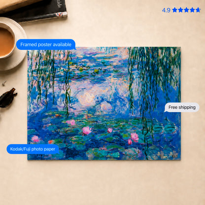 Waterlilies Nymphéas W1852 by Monet Poster & Framed Print