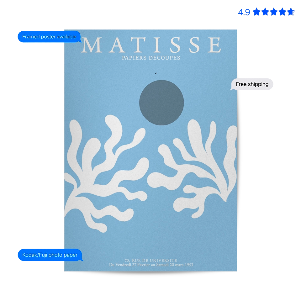 Matisse Seaweed — Cut-Out Art Print Blue Poster & Framed Print