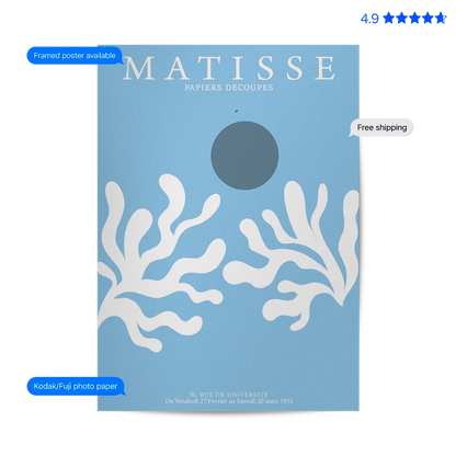 Matisse Seaweed — Cut-Out Art Print Blue Poster & Framed Print