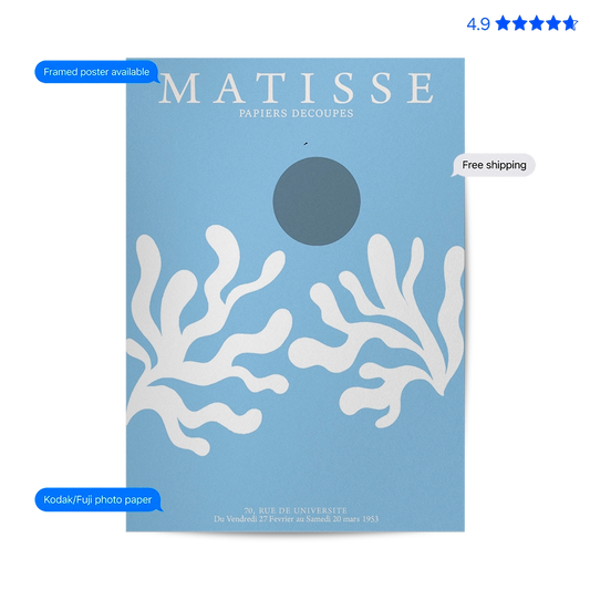 Matisse Seaweed — Cut-Out Art Print Blue Poster & Framed Print