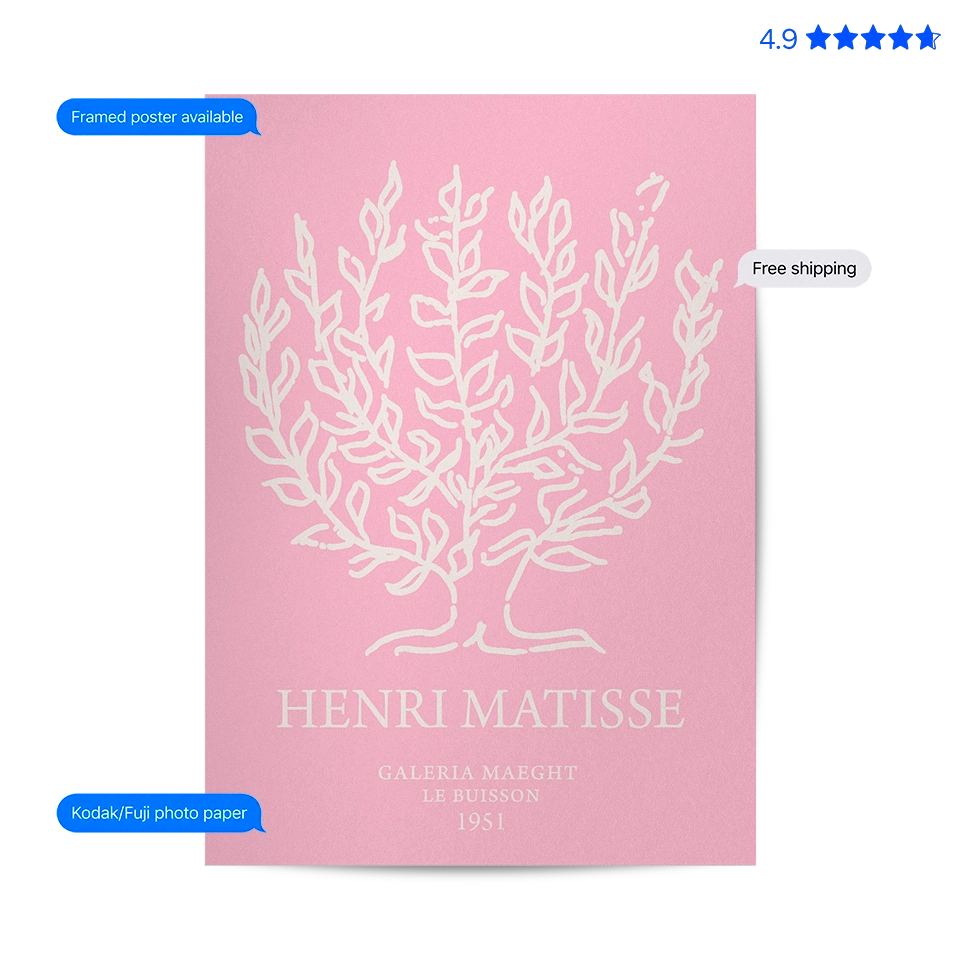 Matisse Coral — Cut-Out Art Print Pink Poster & Framed Print