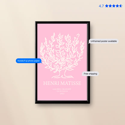 Matisse Coral — Cut-Out Art Print Pink Poster & Framed Print