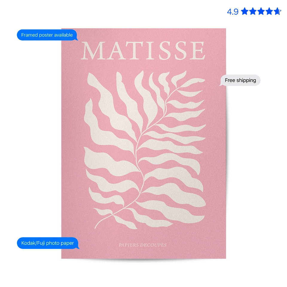 Matisse Fern — Cut-Out Art Print Pink Poster & Framed Print