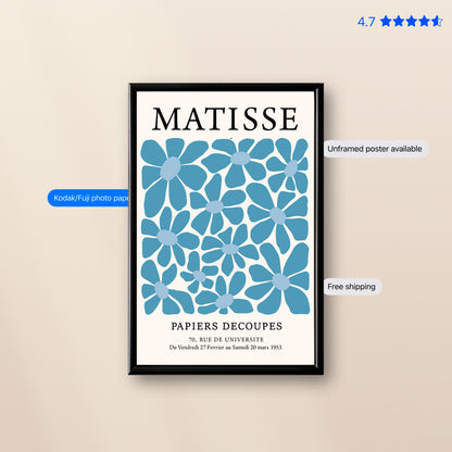 Matisse Daisy — Cut-Out Art Prints Blue Poster & Framed Print