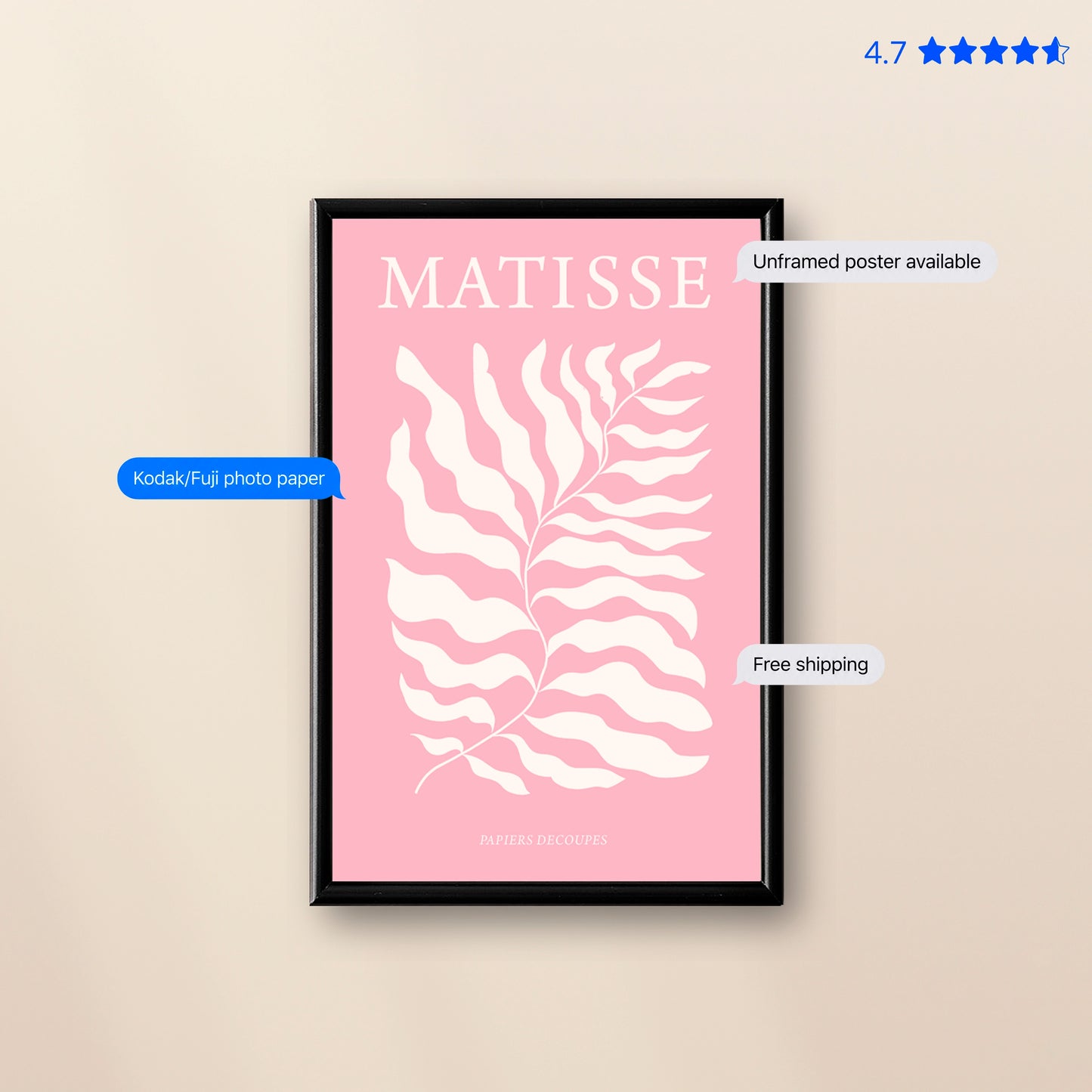 Matisse Fern — Cut-Out Art Print Pink Poster & Framed Print