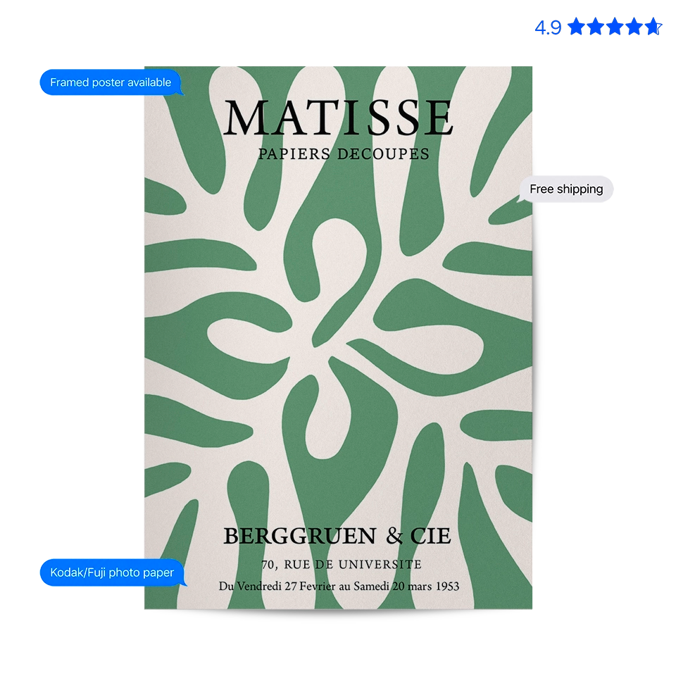 Matisse Leaf — Cut-Out Art Print Green Poster & Framed Print