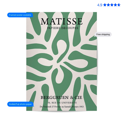 Matisse Leaf — Cut-Out Art Print Green Poster & Framed Print