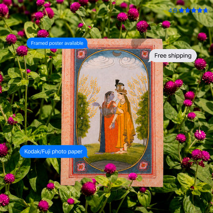 Radha and Krishna dress in each other's Clothing Vintage Poster & Framed Print