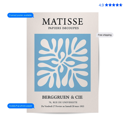 Matisse Floral — Cut-Out Art Print Blue Poster & Framed Print