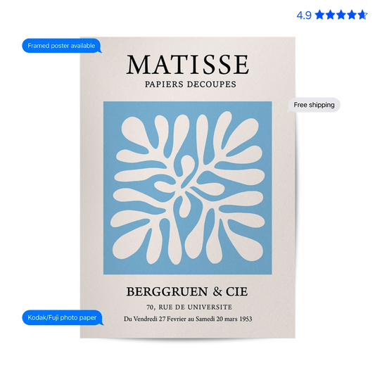 Matisse Floral — Cut-Out Art Print Blue Poster & Framed Print