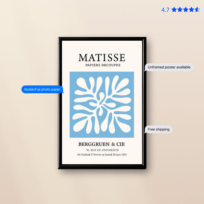 Matisse Floral — Cut-Out Art Print Blue Poster & Framed Print