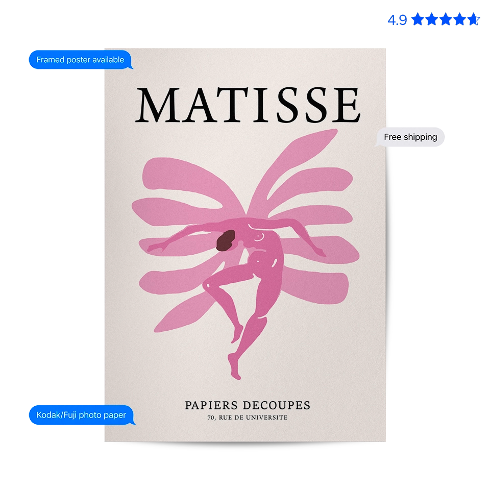 Matisse Jazz Figure — Cut-Out Art Print Pink Poster & Framed Print