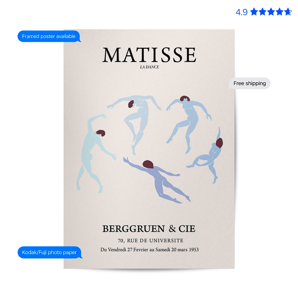 Matisse Dance — Art Print Blue Poster & Framed Print