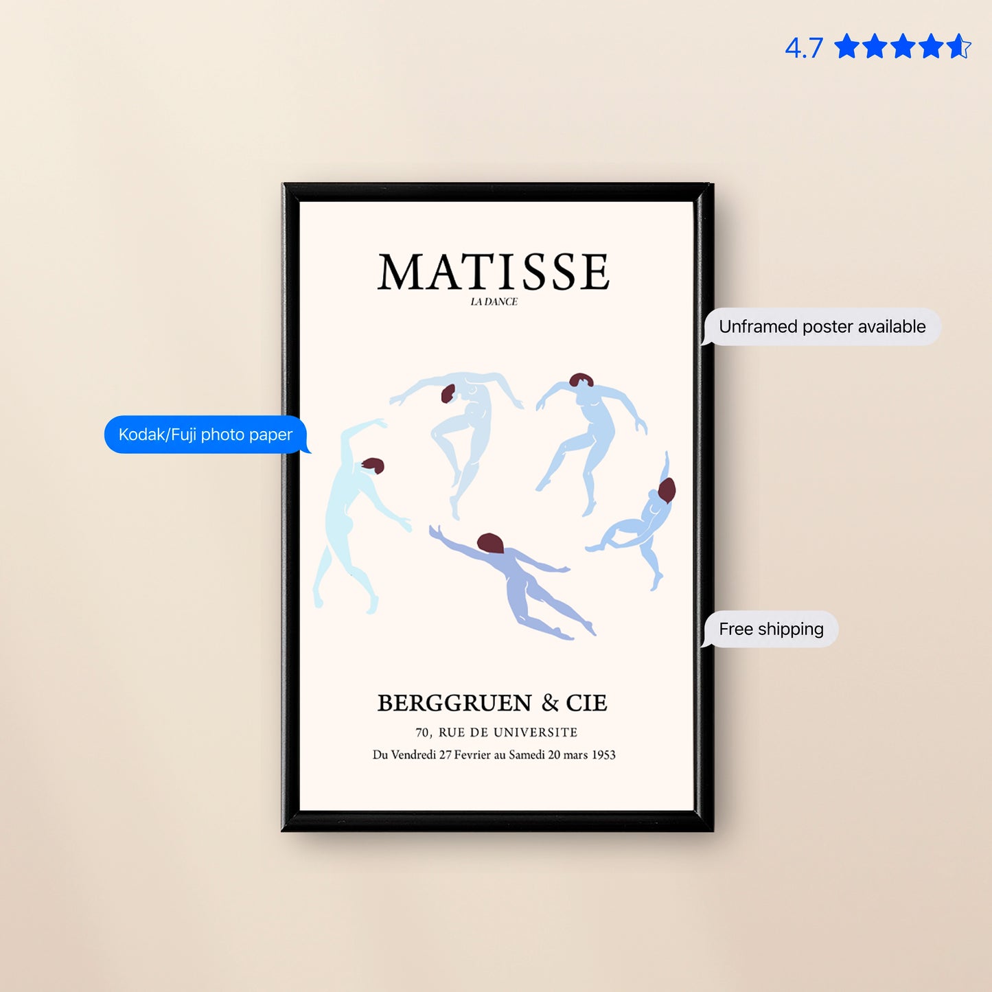 Matisse Dance — Art Print Blue Poster & Framed Print