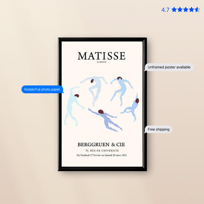Matisse Dance — Art Print Blue Poster & Framed Print