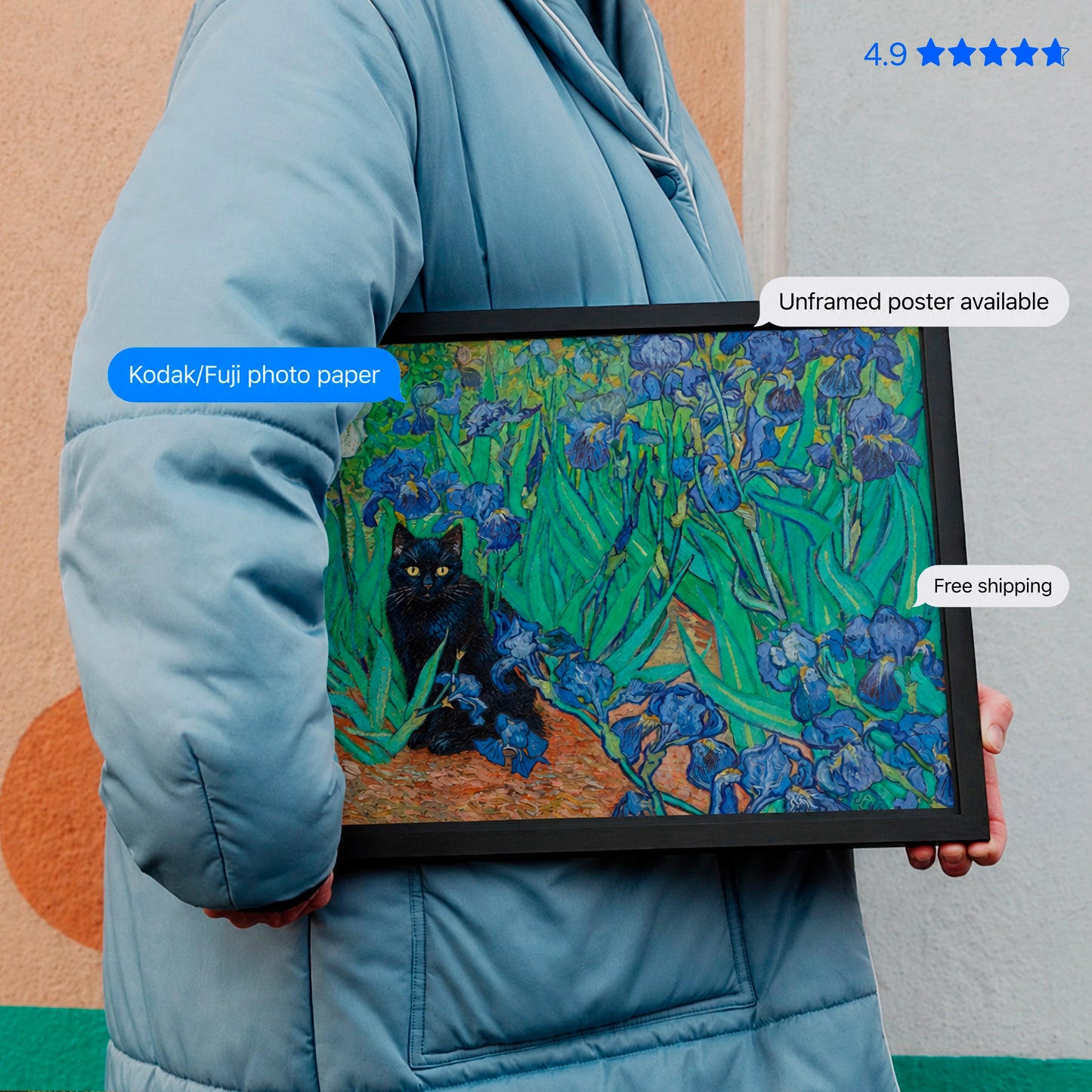 Cat Among the Irises — Van Gogh's Irises Art Print Poster & Framed Print