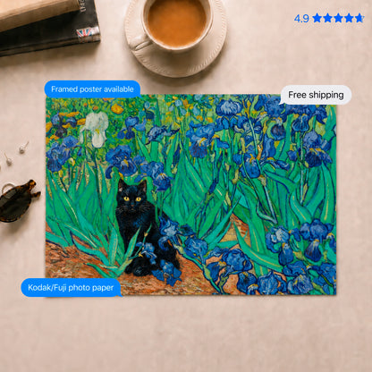 Cat Among the Irises — Van Gogh's Irises Art Print Poster & Framed Print