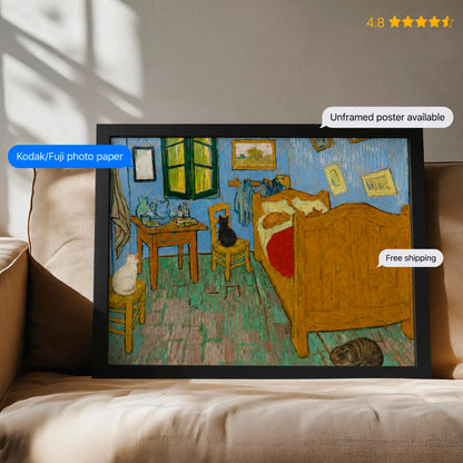 Four Cats in Van Gogh's Bedroom Art Print Poster & Framed Print