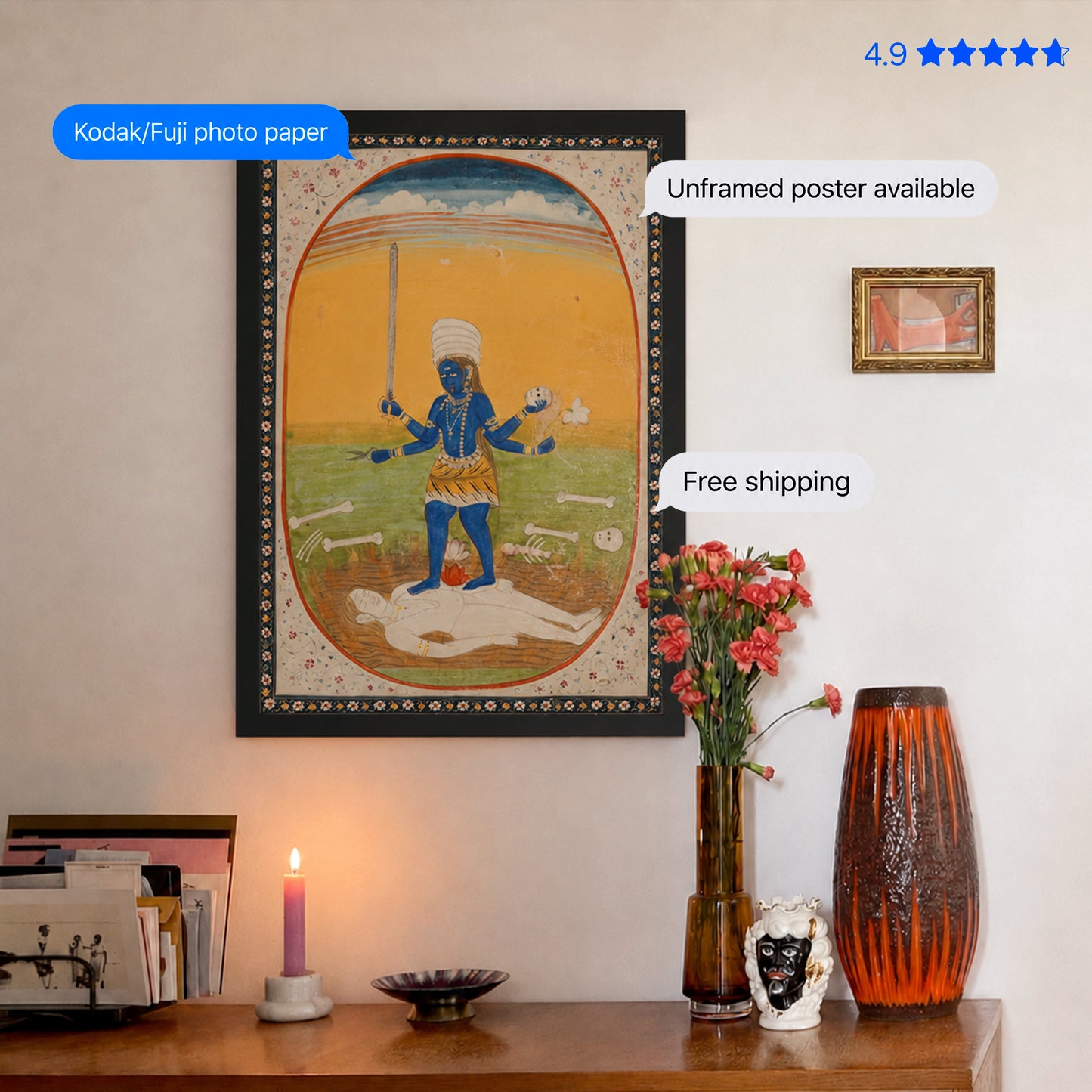 Chamunda Standing on Shiva Vintage Poster & Framed Print