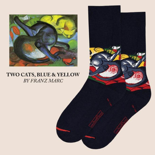 Two Cats, Blue & Yellow by Franz Marc Socks - Nukkad Studios