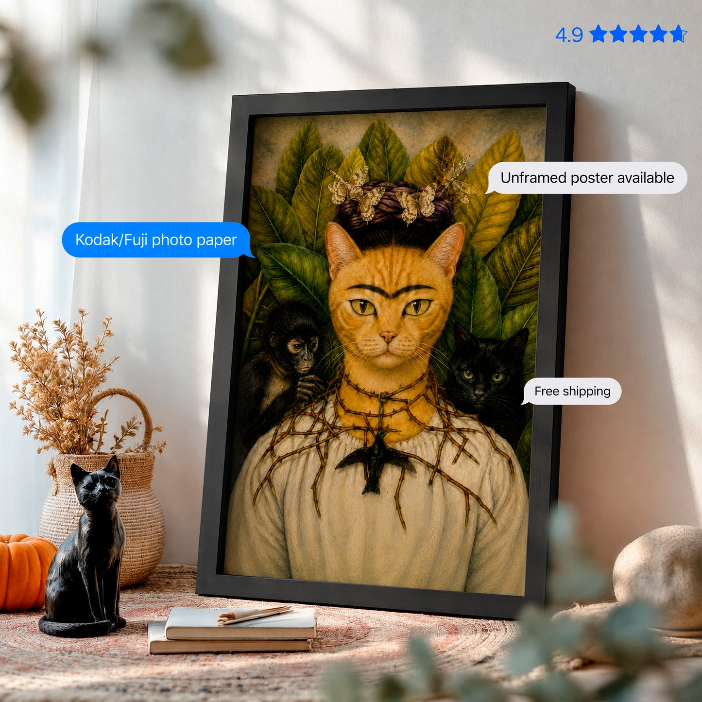 Purrida Kahlo Art Print Poster & Framed Print