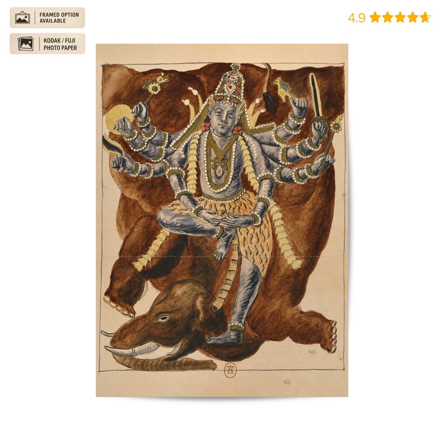 Gajasura Shiva Vintage Poster & Framed Print