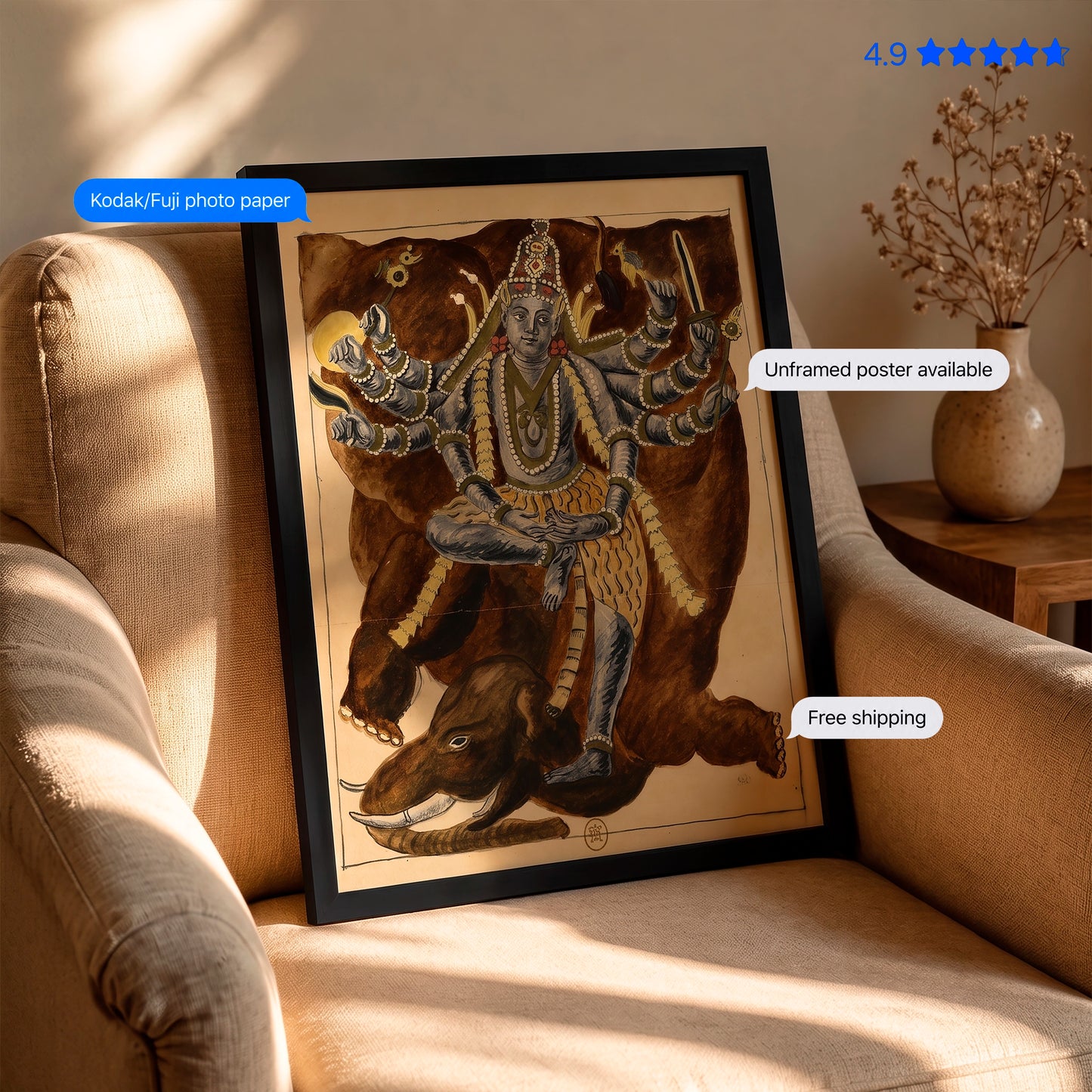 Gajasura Shiva Vintage Poster & Framed Print
