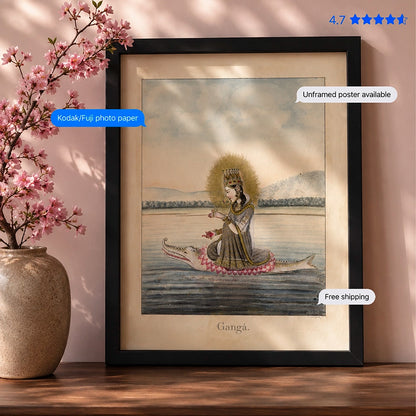 Goddess Ganga 19th-century Vintage Poster & Framed Print