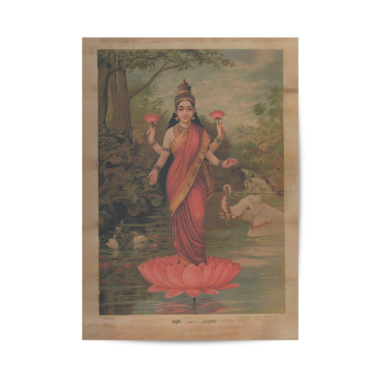 Goddess Lakshmi Standing On A Lotus Vintage Mythology Poster & Framed Print - Nukkad Studios