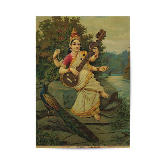 Goddess Saraswati Vintage Mythology Poster & Framed Print - Nukkad Studios