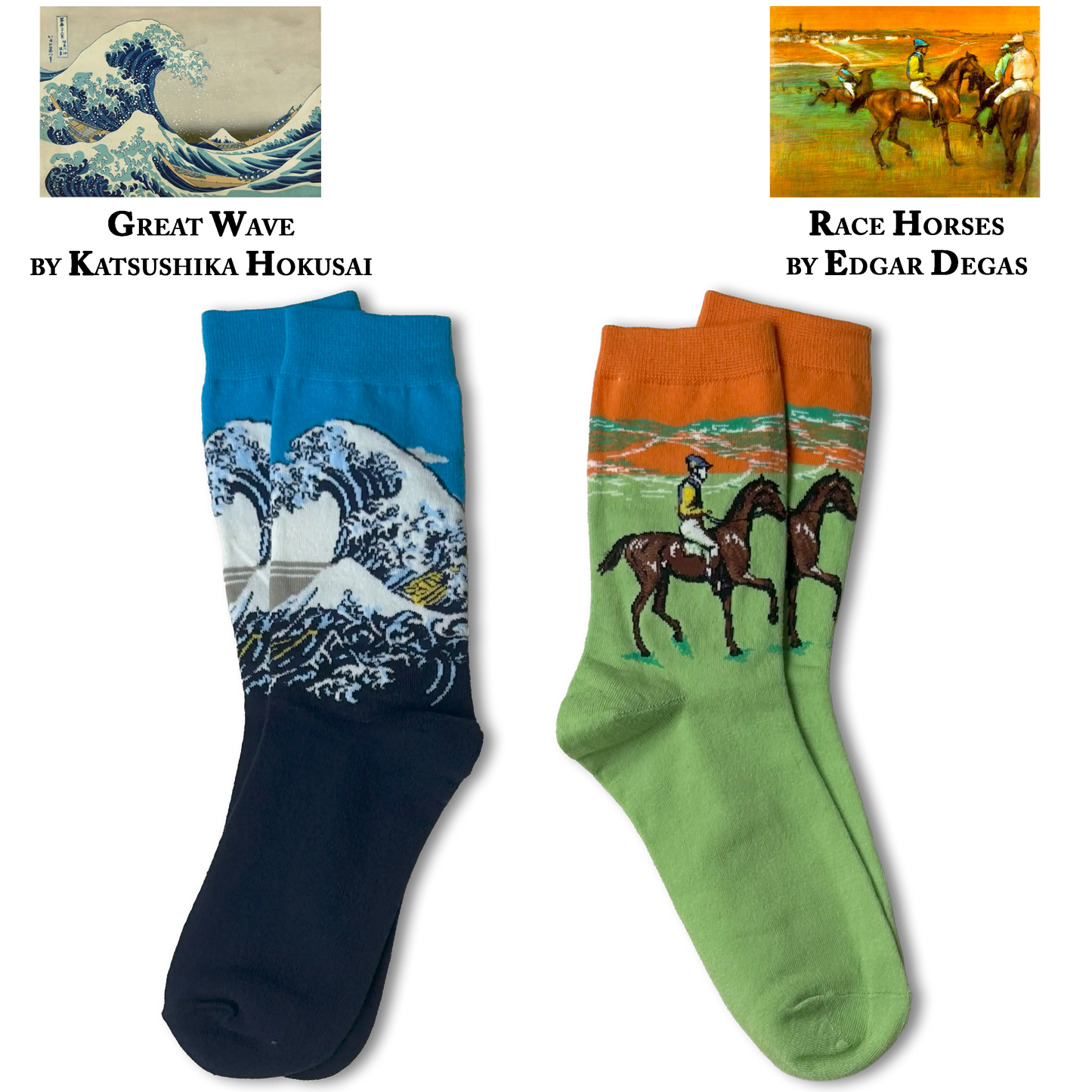 Great Wave by Katsushika Hokusai & Race Horses by Edgar Degas Socks