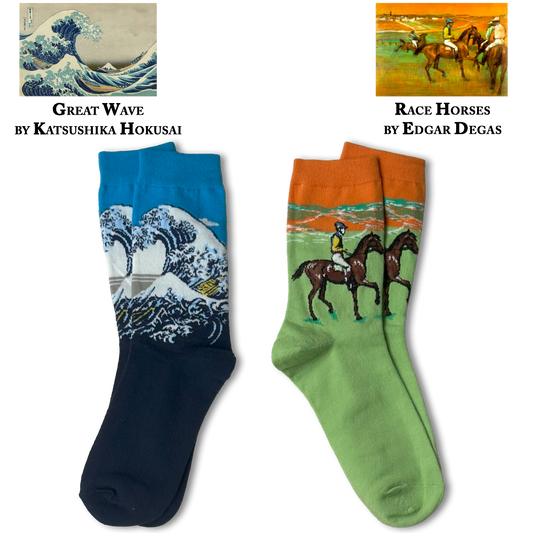 Great Wave by Katsushika Hokusai & Race Horses by Edgar Degas Socks