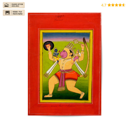 Hanuman carrying Ram and Lakshmana Vintage Poster & Framed Print