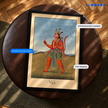 Hanuman carrying Ram and Lakshmana Vintage Poster & Framed Print