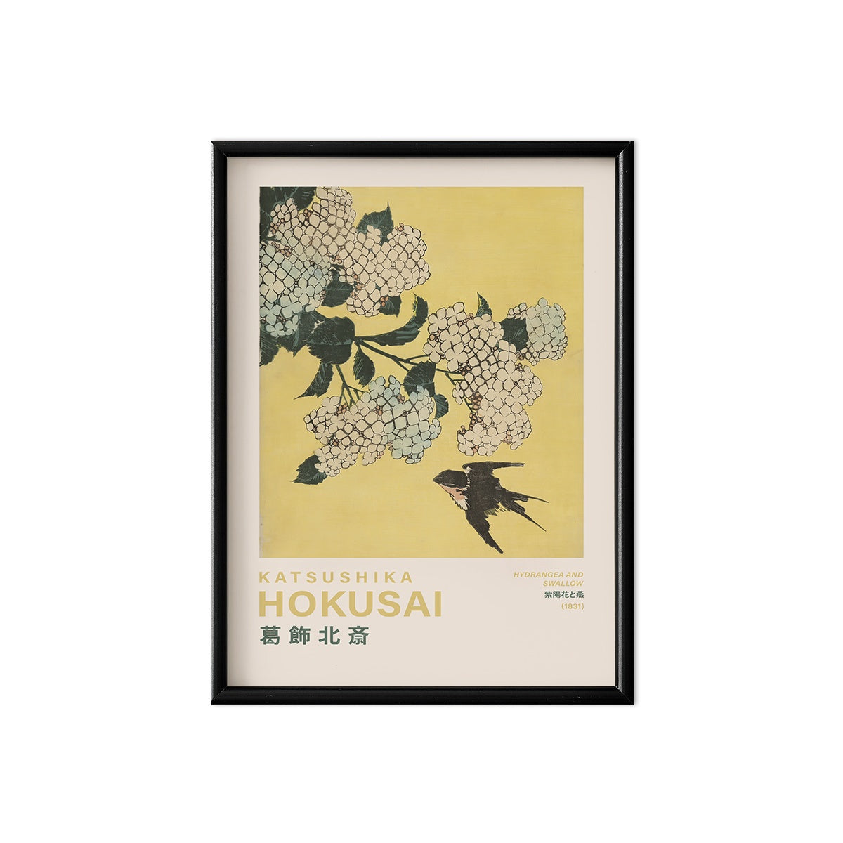 Hokusai Hydrangea and Swallow Poster & Framed Print