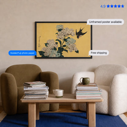 Hydrangea and Swallow Katsushika Hokusai Poster & Framed Print